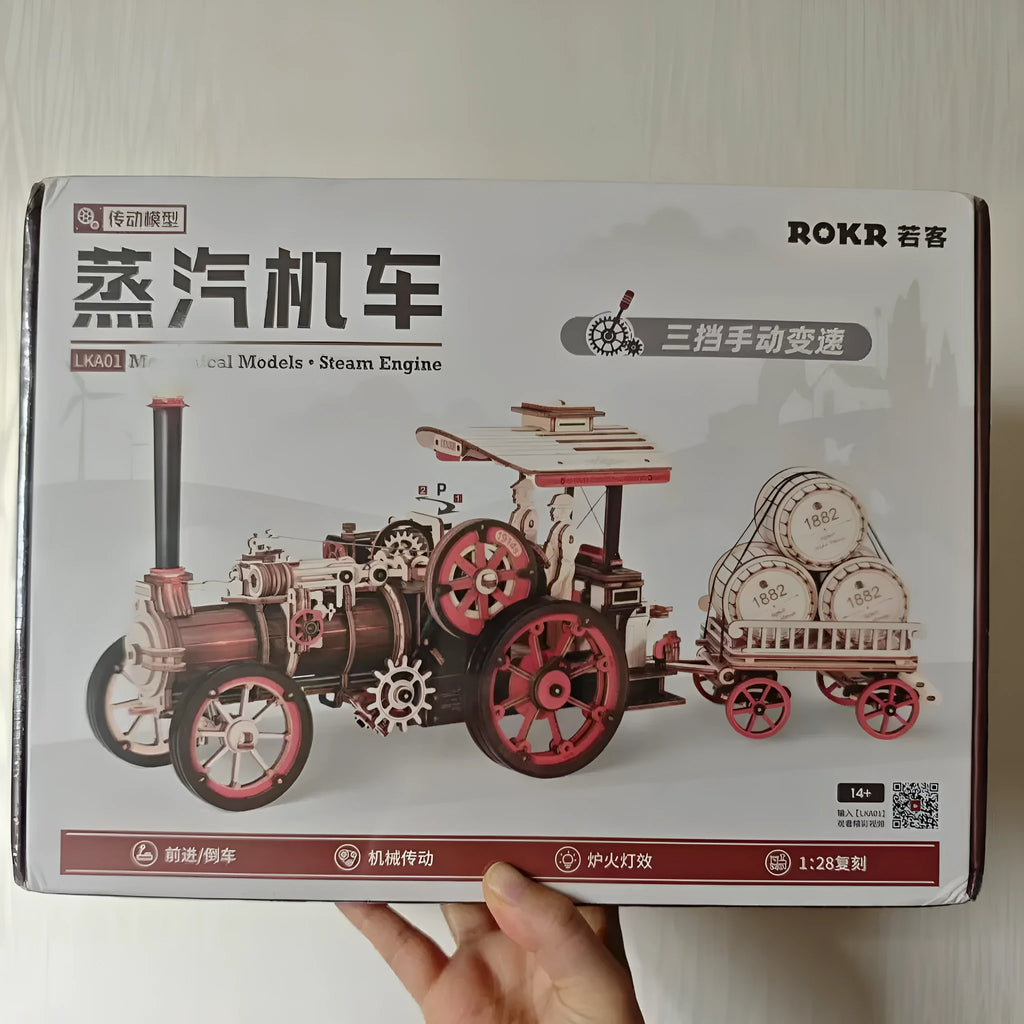 Wooden 3D puzzle model kit in LKA01 steam locomotive colour for youth aged 15 to 35