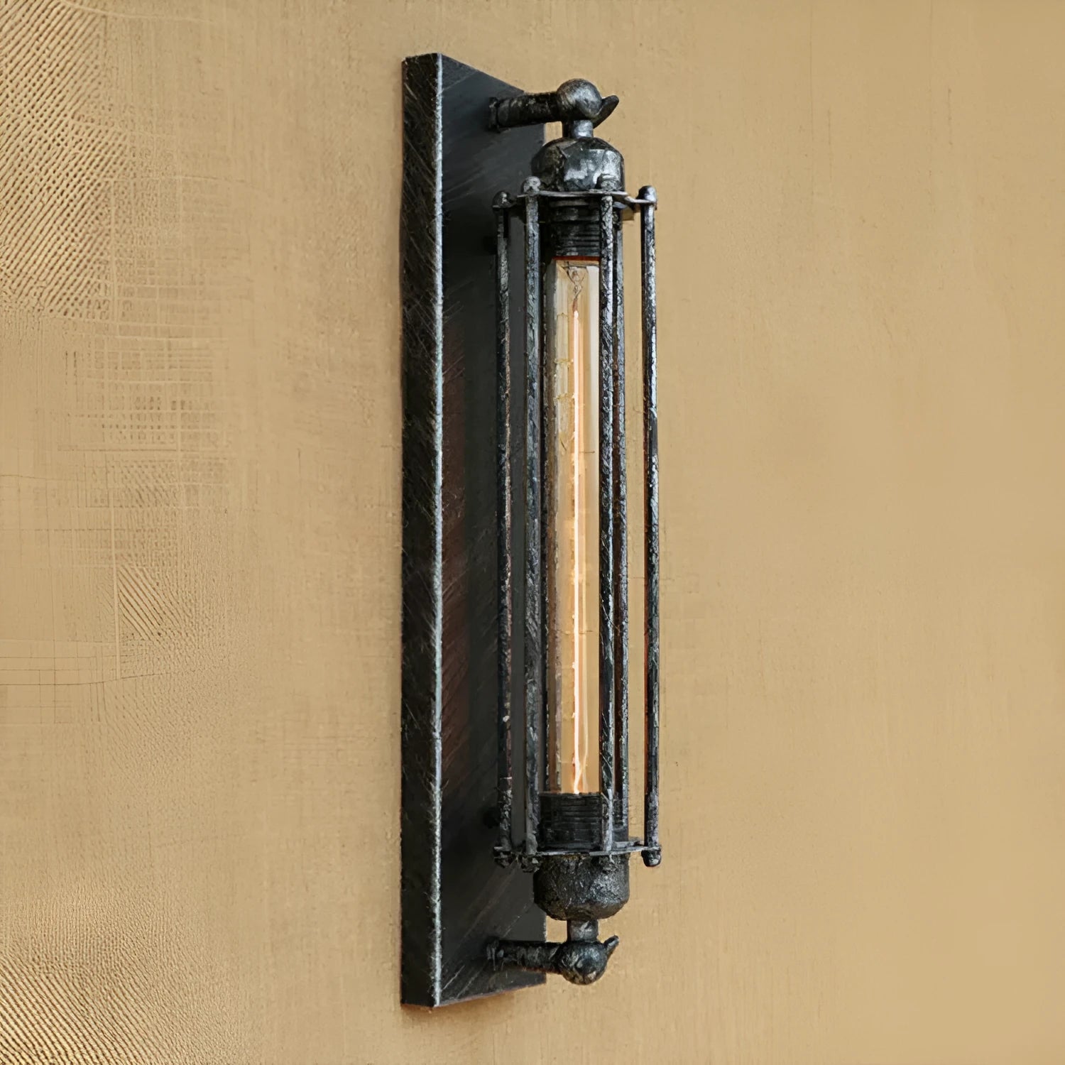 Industrial retro iron wall lamp in antique style with black, bronze, rust, or silver finish