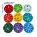 Nine plastic math fidget spinners in two colour sets for addition subtraction and multiplication division