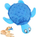 Blue squeaky sea turtle plush dog toy with durable mesh material for small dogs.