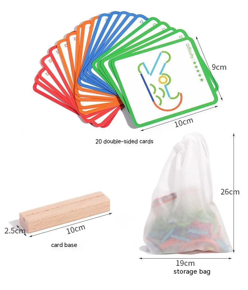 Wooden children's logical thinking puzzle board with stick and ring design, 23 x 16.8 x 3.5 cm, in colour box