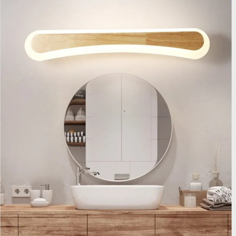 40cm wood colour mirror front LED wall lamp with three colour settings
