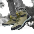 Men's winter snow boots in black, grey, or khaki with plush lining, lace-up front, and TPR sole.