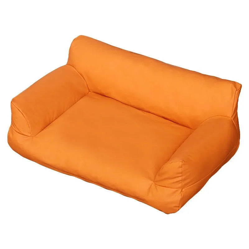 Waterproof PU leather pet sofa bed in orange, coffee or blue, four sizes for dogs and cats