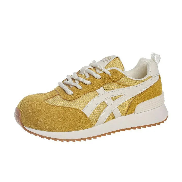 Women's white casual lace-up sneakers with round toe and low-top flat heel design