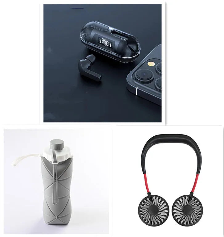 Air13 Pro fully transparent Bluetooth earphones with charging case in four colours: black, light green, pink, white
