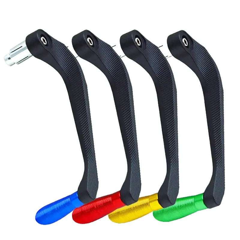 Pair of aluminium alloy motorcycle hand guards in red with striped horns design for electric bikes