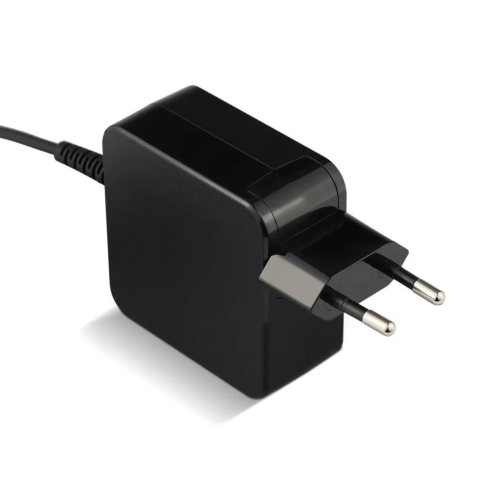 Black Hua 45W laptop adapter with American DC connector showing dimensions