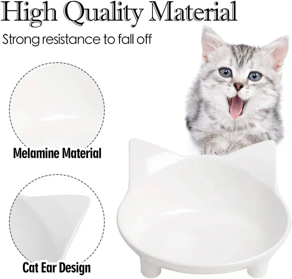Black and white shallow melamine cat bowls with non-slip rubber bases