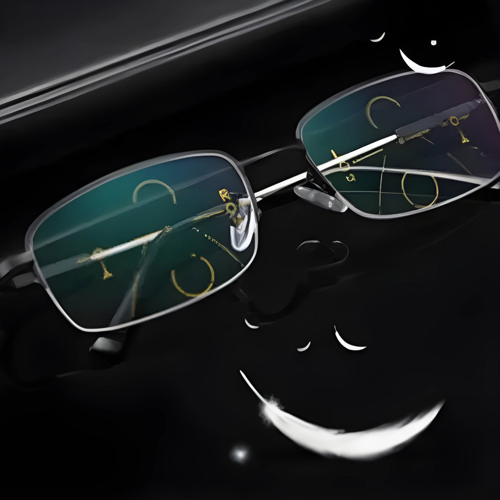 Men's dual-use presbyopia glasses with metal frame and clip in black colour