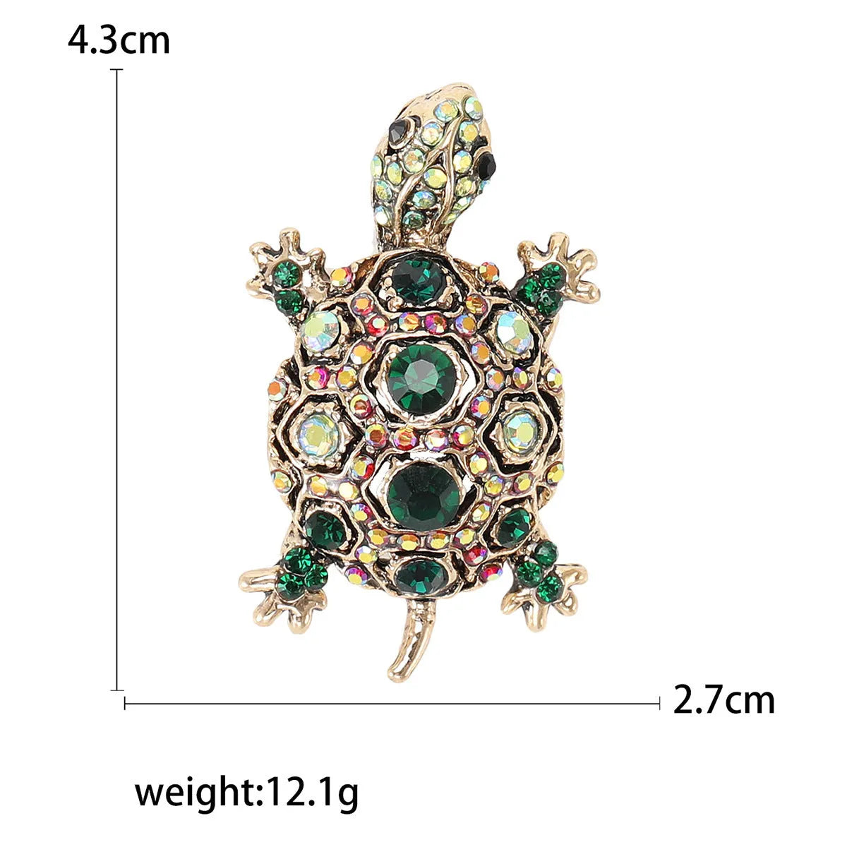 Retro rhinestone turtle brooch in alloy with diamond treatment in blue, green or red colours