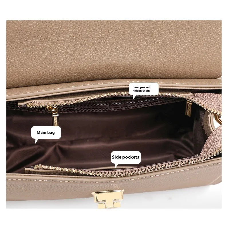 Elephant grey genuine leather women's handbag with vintage lock and structured square design