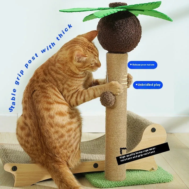 Solid wooden beach chair for cats with a hemp mat, serving as a multifunctional pet bed and scratch board.