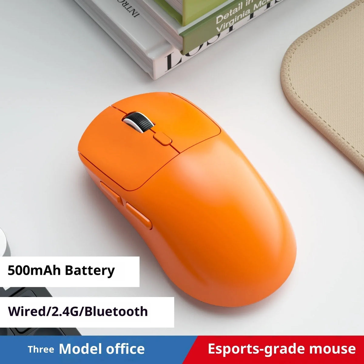 Three-mode wireless Bluetooth mouse with wired 2.4G optical USB, compact 11.5 x 5.5 x 4 cm, available in multiple colours
