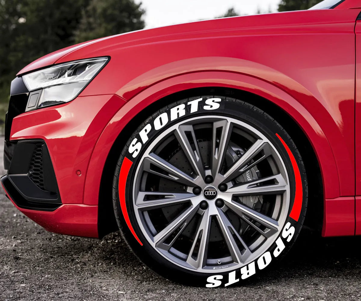 PVC car tyre letter stickers 2.7cm white sports red white blade decals on tyre sidewall