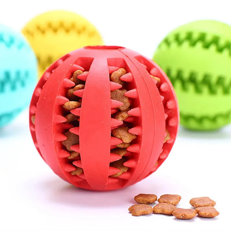 Small pink rubber dog chew toy with a 5 cm diameter for molar cleaning and self-entertainment