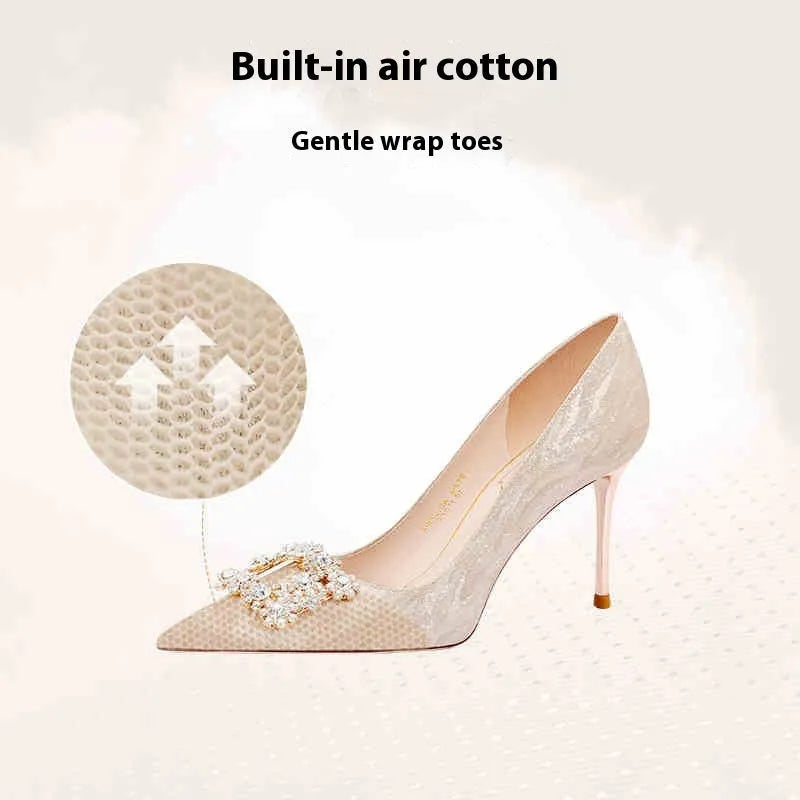 Champagne gold women's high heel pumps with pointed toe and stiletto heel