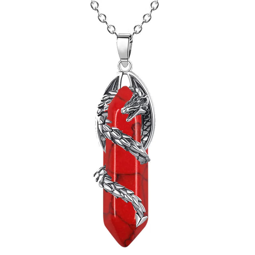 Fashion crystal flying dragon pendant necklace in amethyst colour with polished finish on a chain