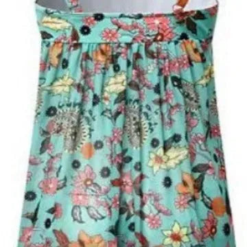 Conservative one-piece floral swimsuit in emerald green polyester with sleeveless design, available in sizes S to XXL