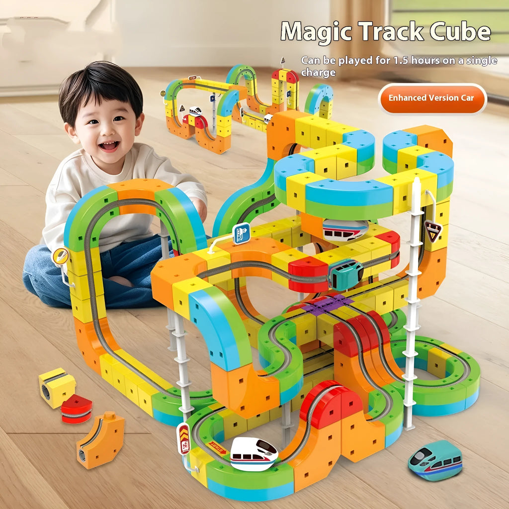 Children's educational track cube building blocks toy 55-piece Basic Edition with plastic and electronic components