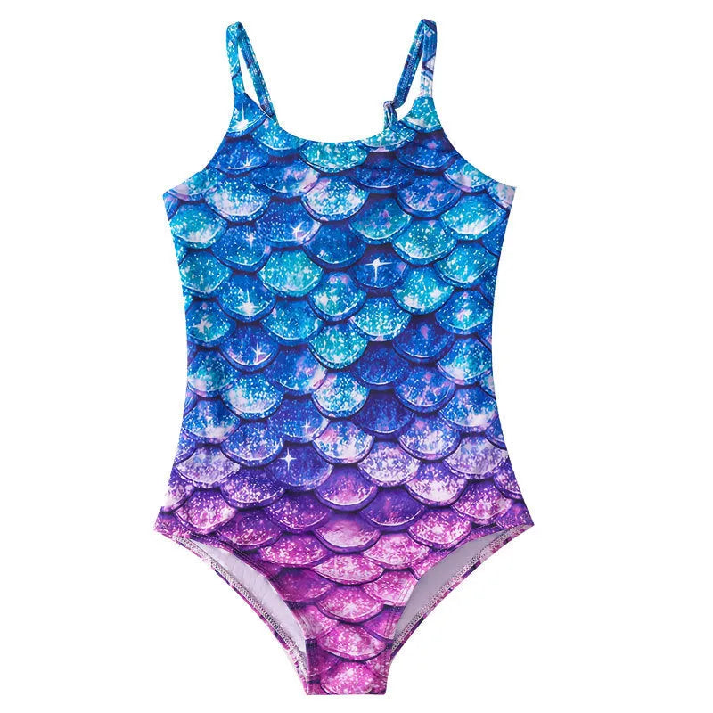 Children's mermaid style one-piece swimsuit in polyester with high elasticity, available in multiple colours and sizes 100-150cm