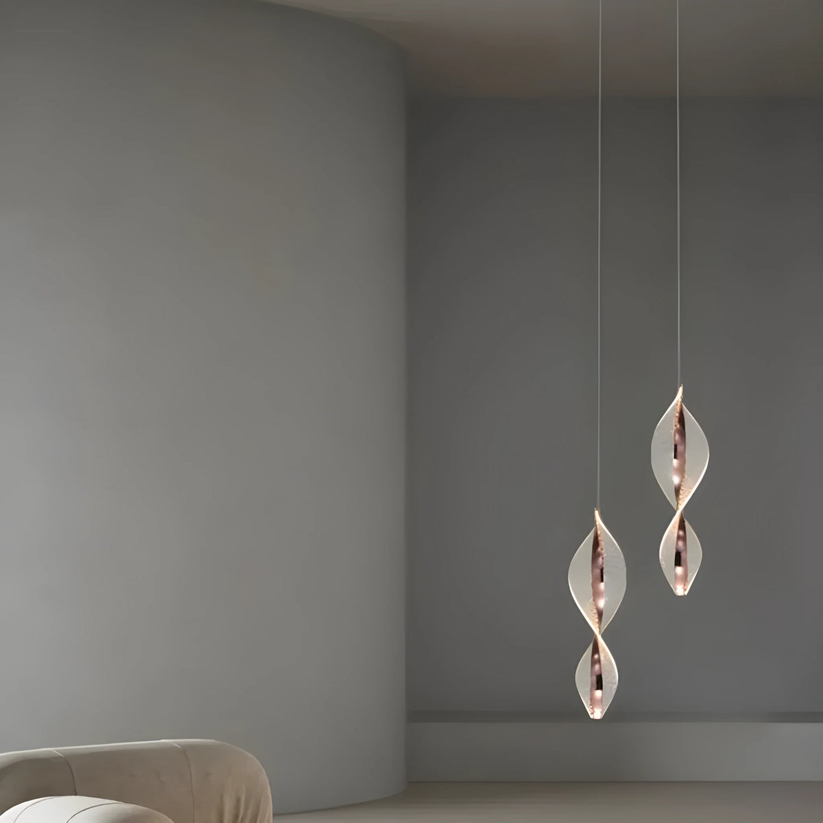 Gold wire-dot acrylic shade small LED pendant light with single or double head configuration