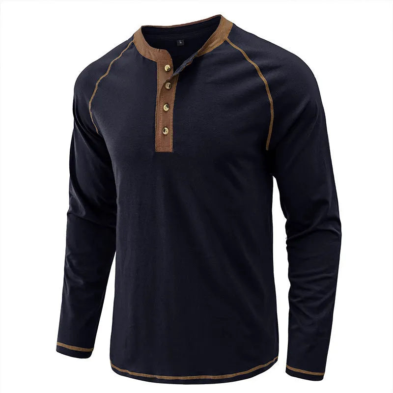 European and American men's long-sleeved cotton T-shirt with raglan sleeves, straight fit, available in multiple colours