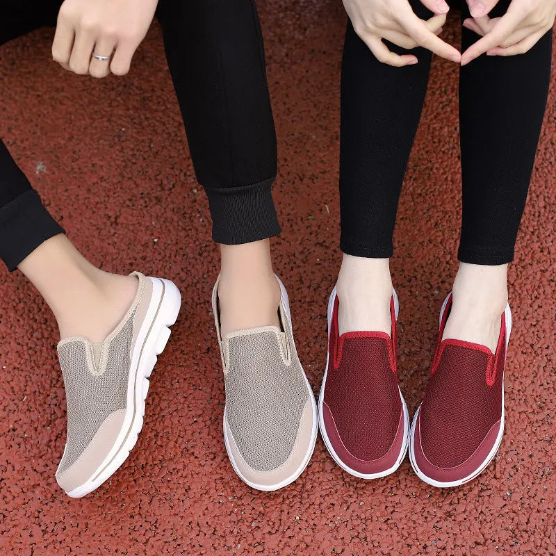 Breathable mesh toe holder slippers in solid colours on a flat MD sole.
