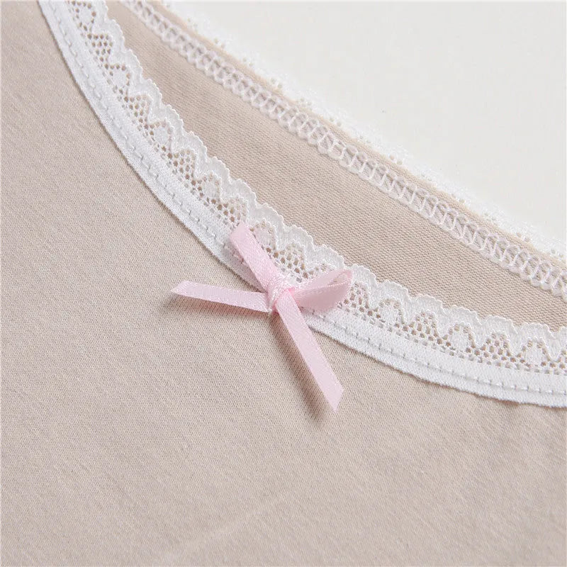 Girls' simple pure cotton lace vest in white with bow detail, suitable for height 100-150cm