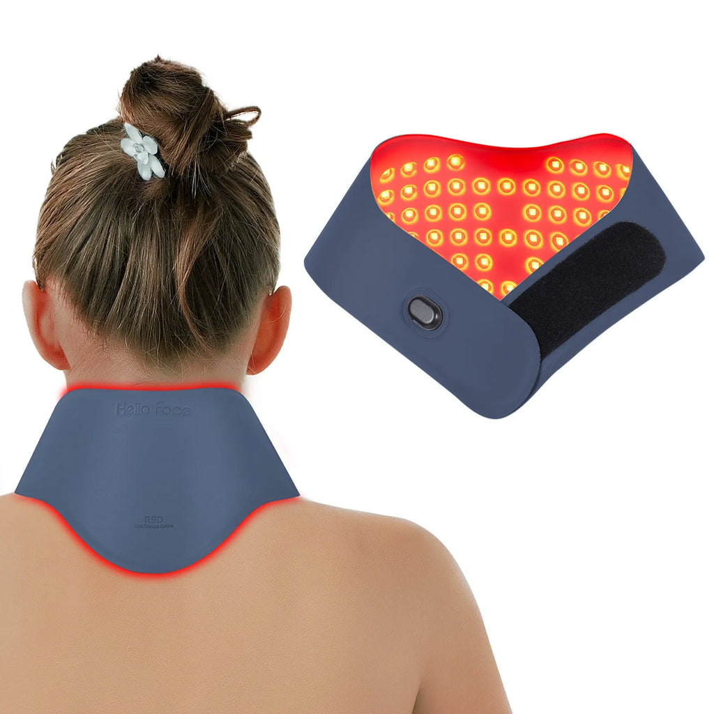 Red light hot compress neck mask with pulse physiotherapy for cervical vertebra in dark sky blue
