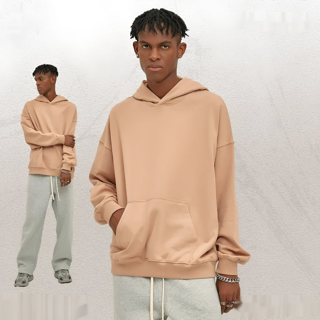 Cotton fleece-lined hooded sweater for men and women in army green, long sleeves, regular fit