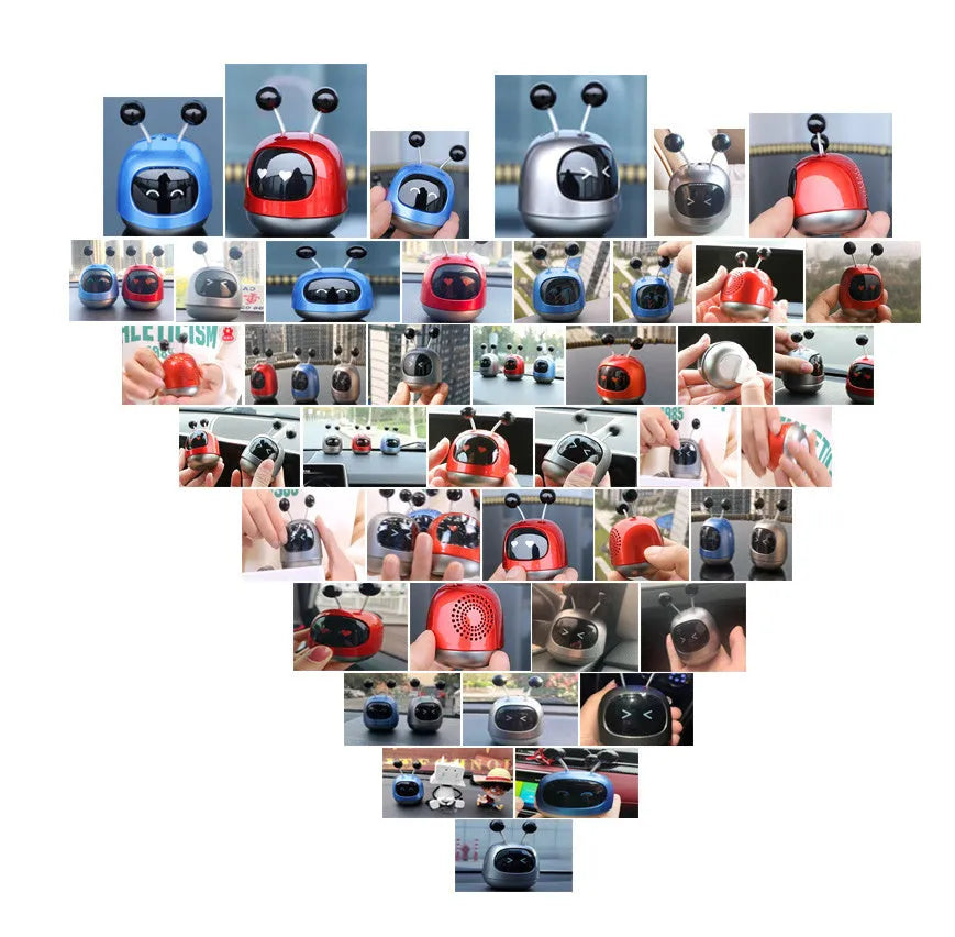 Creative robot car vent aromatherapy decoration with gel diffuser in blue, grey, or red.
