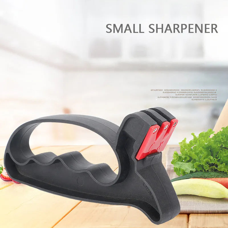 Black handheld knife and scissor sharpener tool with tungsten steel grindstone