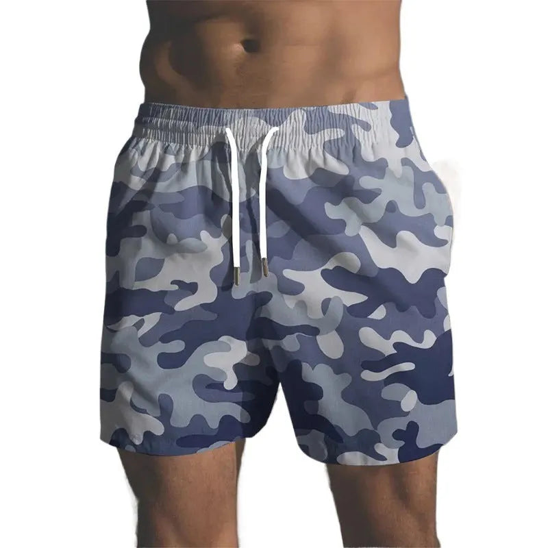 Men's polyester beach shorts with micro elasticity in a printed streetwear design, available in multiple colours.