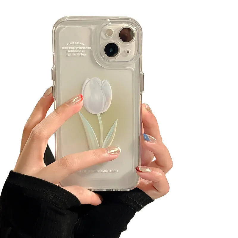 Tulip all-inclusive shockproof phone case for iPhone in gradient rose or tulip colour