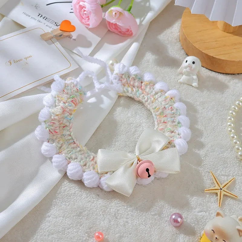 Handmade wool collar with embroidery for British Shorthair kitten in cartoon style