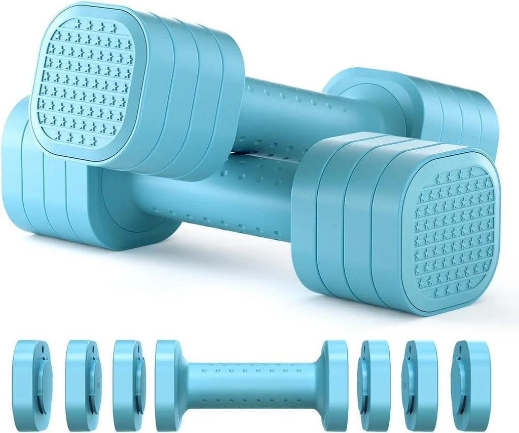 Set of pink detachable 5lb dumbbells for women's home fitness and slimming workouts.