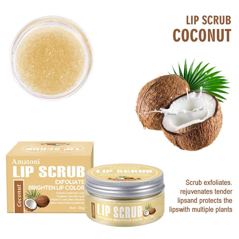 30g pot of fruit flavour lip scrub cream in coconut, raspberry, vanilla, or watermelon options