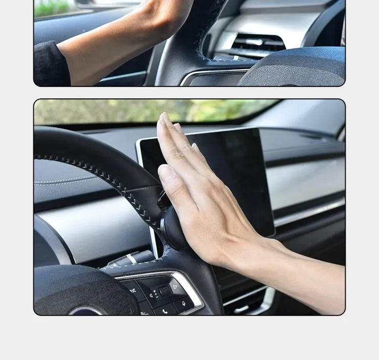 Steering wheel assist ball with silicone grip and metal bearing booster for single-handed steering