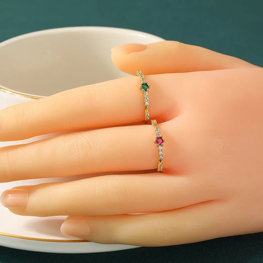 Women's copper petal ring with adjustable open band, electroplated finish, micro-inlaid detail, rose pink or green