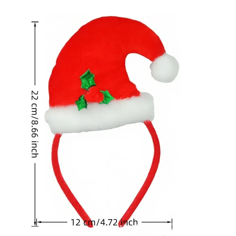 Cartoon Christmas headband party headdress handmade from polyester fibre with elk motif in a red fluffy ball cap style.