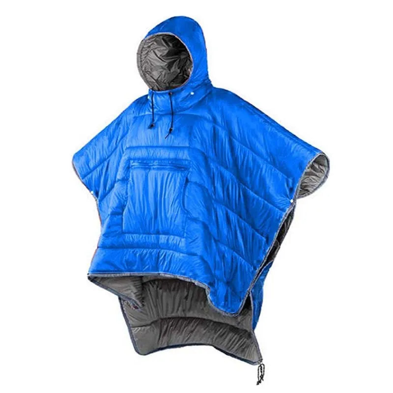 Adult outdoor cloak sleeping bag in Army Green colour with nylon fabric and hollow cotton filling