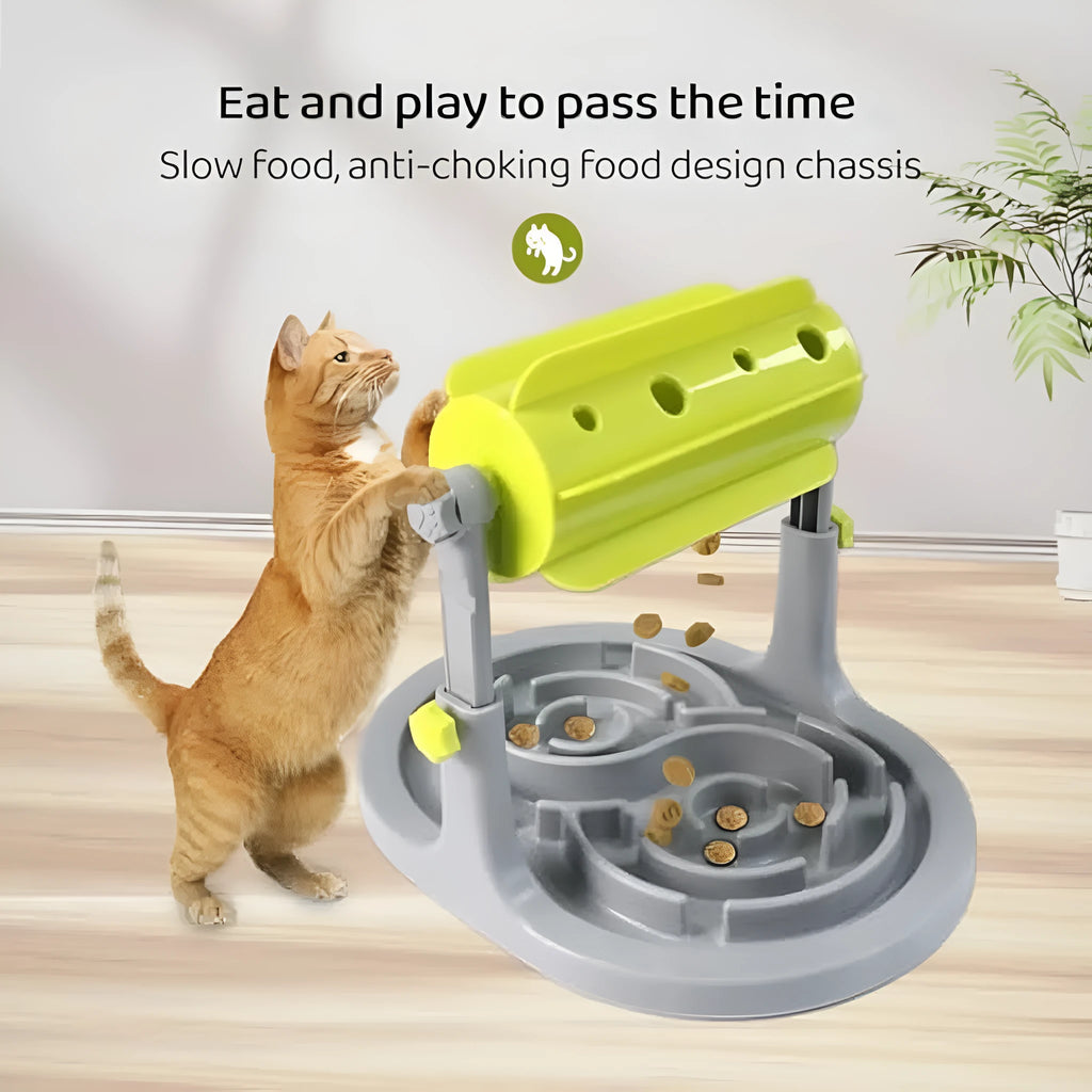 Adjustable height interactive pet slow feeder bowl with puzzle patterns in blue colour