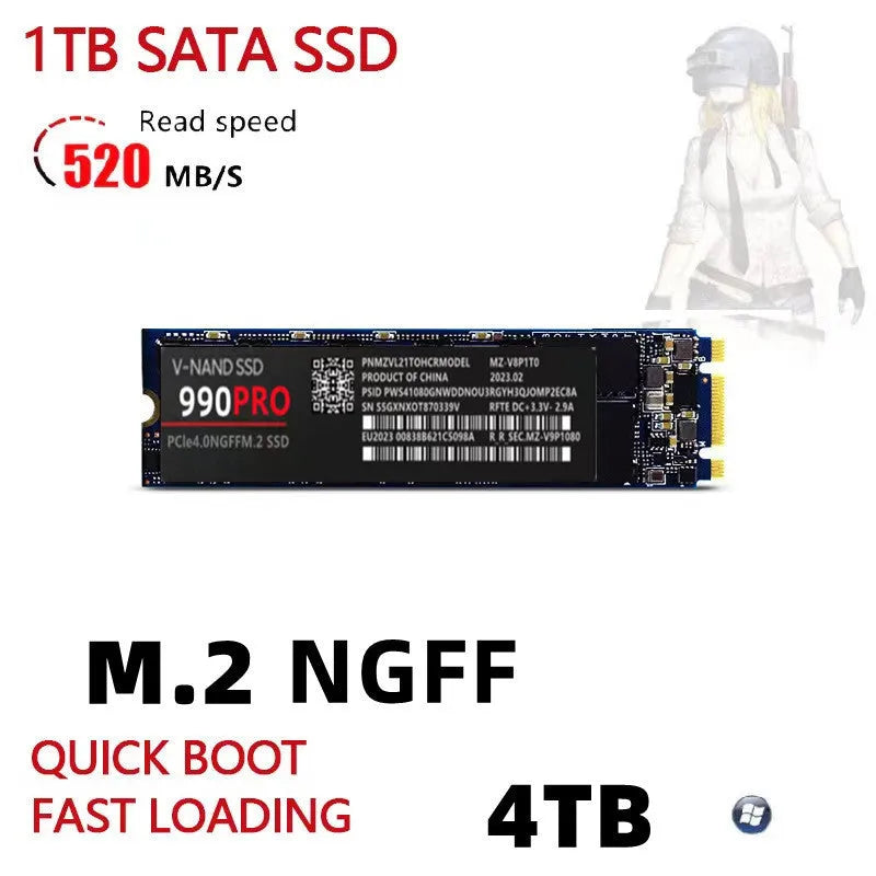 SSD 990pro PCI-E interface 2280 form factor 3.8mm thick NGFF dual port 1TB to 4TB for home use