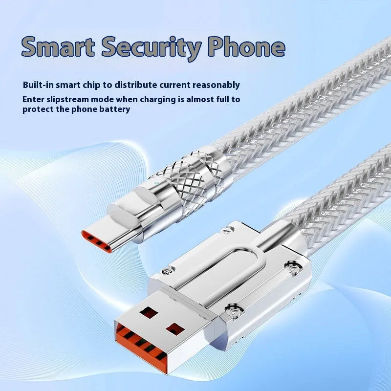 Silver grey woven USB C charging cable with Type-C connector, 6A fast charge, 1m or 1.5m length