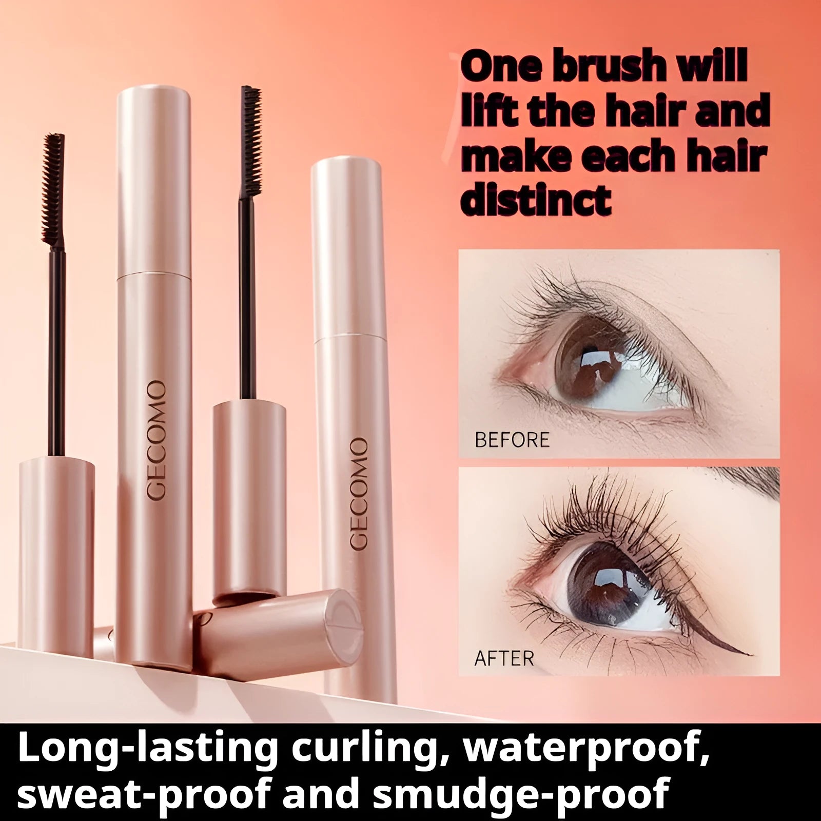 Black women's curly long mascara tube with brush, 14cm height, for lash volumising and definition