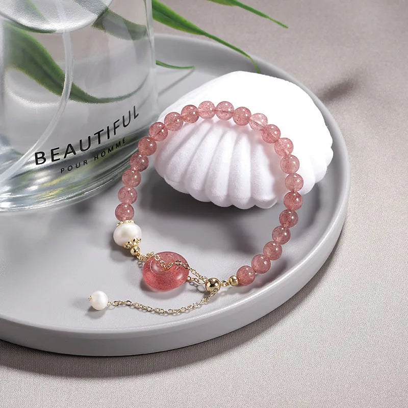 Women's Korean-style crystal bracelet with jade pendant and multiple closure options