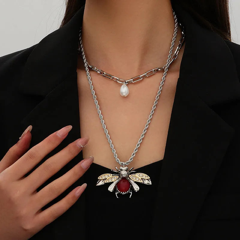 Retro bee drop earrings in alloy with regular chain, shown in gold or antique white K for women