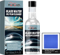 Glass water oil film cleaner kit showing a PET bottle and a square microfibre cloth for cleaning windows and mirrors.