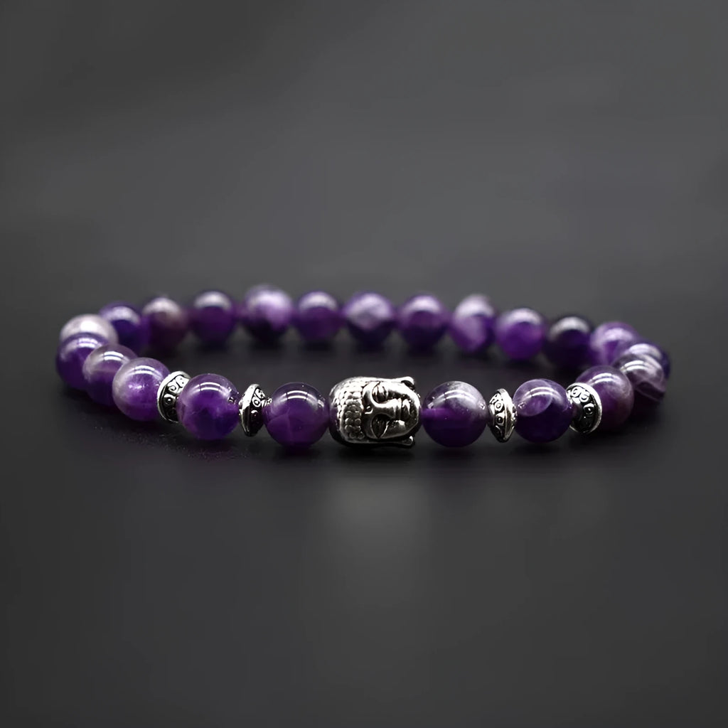 Unisex bracelet with 19mm amethyst Buddha head, manually crafted